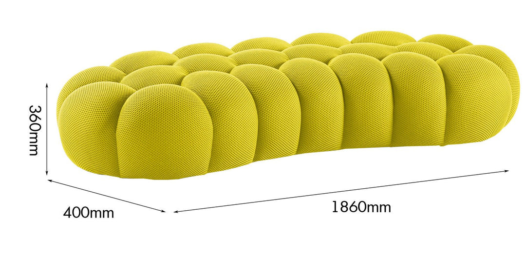 Contemporary fabric curved ottoman bubble size charts.