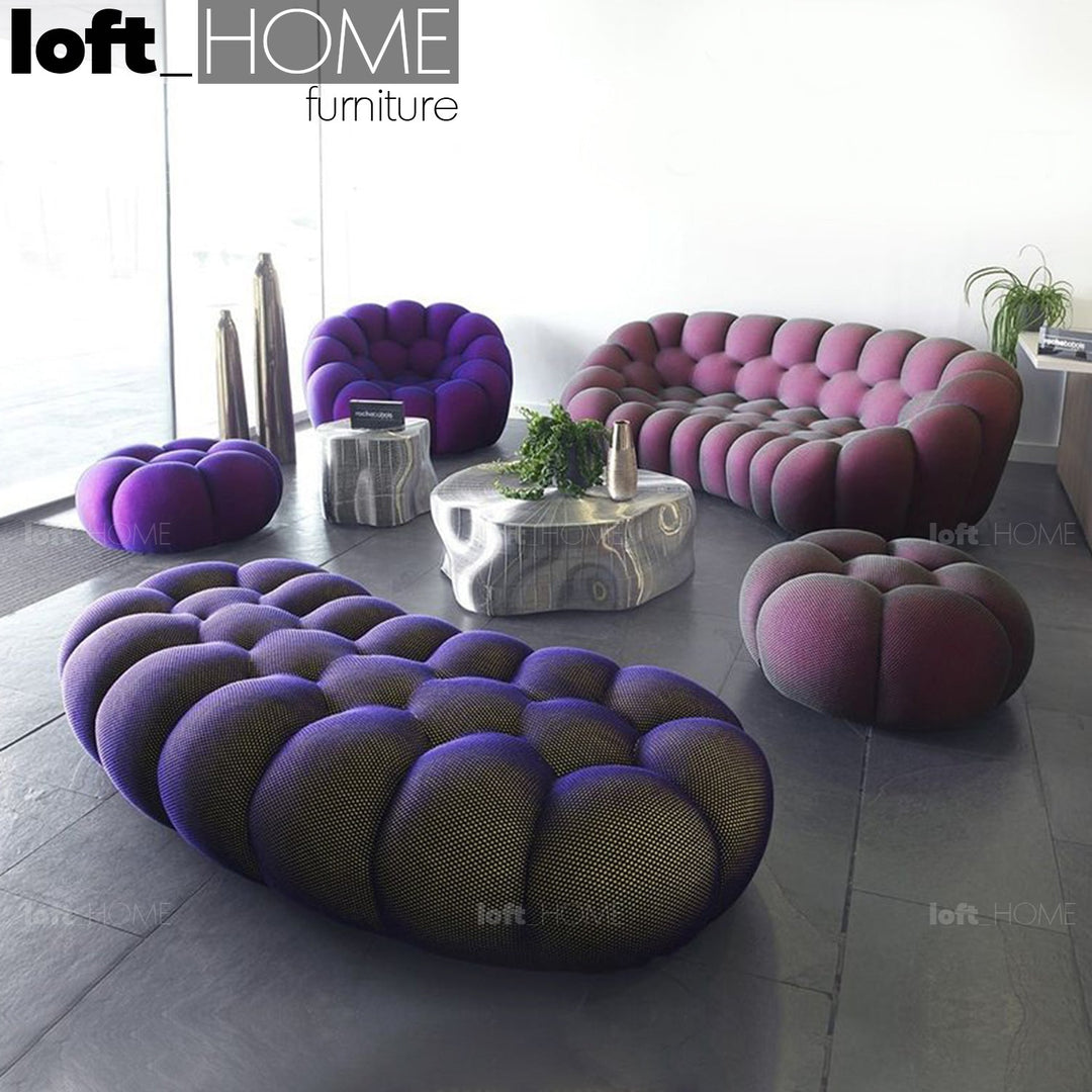Contemporary fabric curved ottoman bubble environmental situation.
