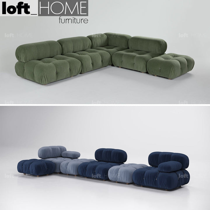 Contemporary fabric l shape sectional sofa camaleonda 2+l+ottoman in panoramic view.