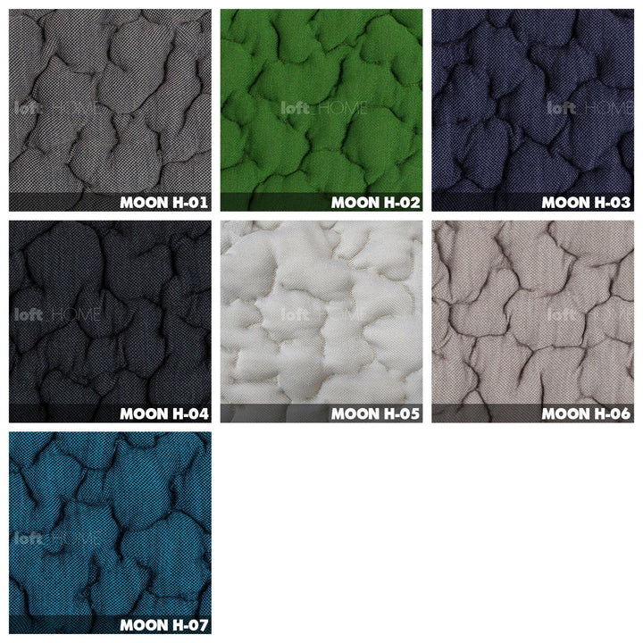 Contemporary fabric ottoman conch moby color swatches.