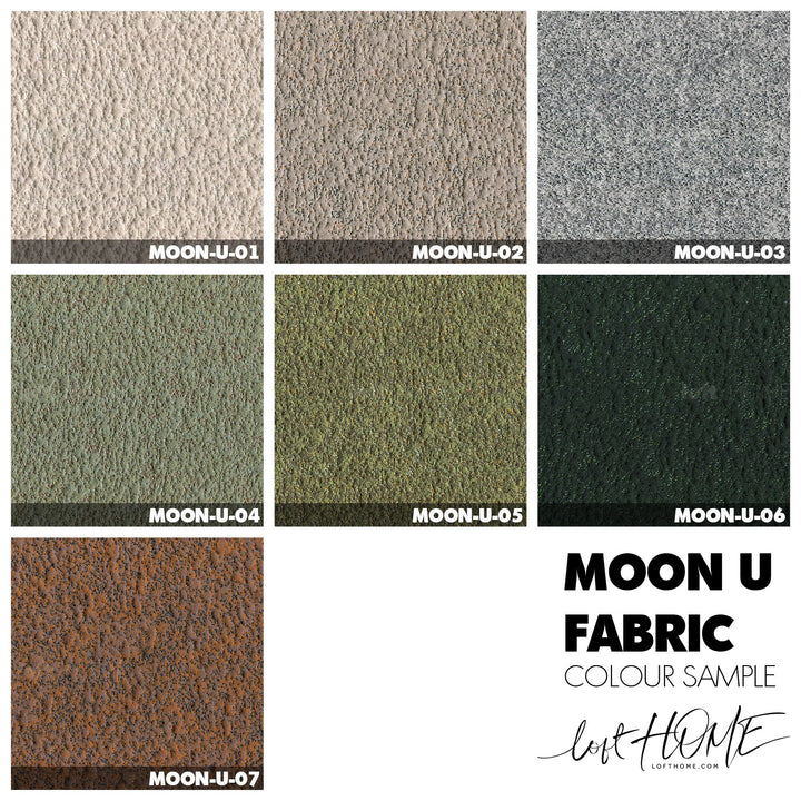 Contemporary fabric ottoman pebble color swatches.