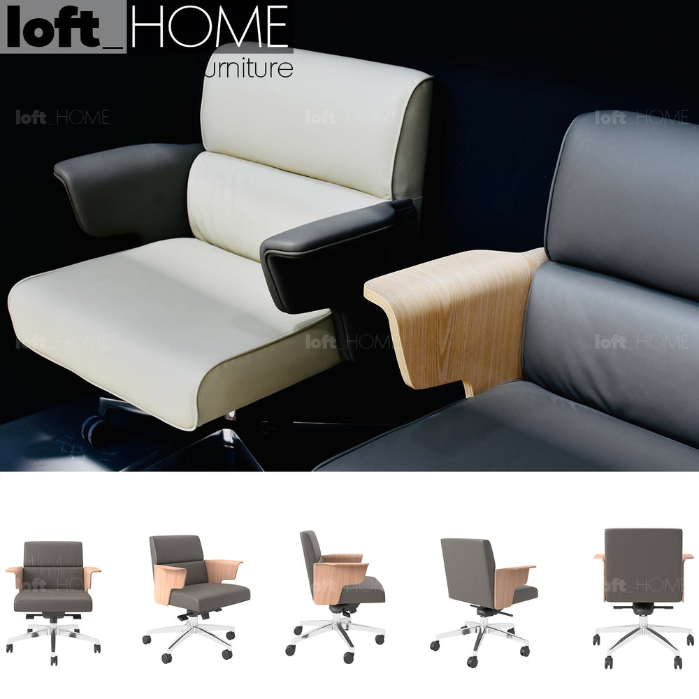 Contemporary genuine leather office chair wings bent plate primary product view.