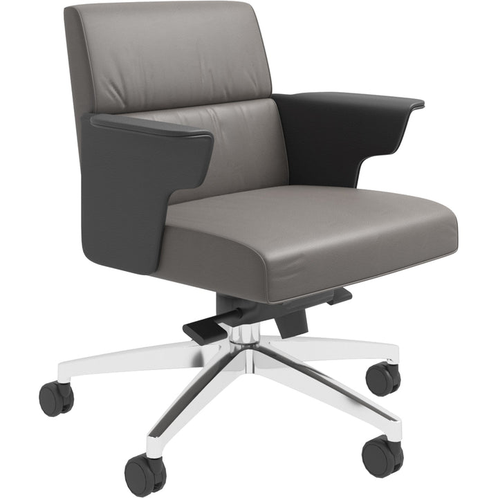 Contemporary genuine leather office chair wings full leather in white background.