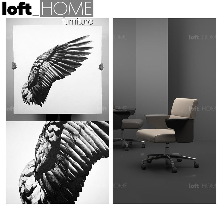 Contemporary genuine leather office chair wings full leather material variants.