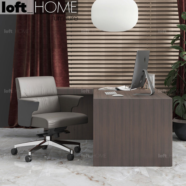 Contemporary genuine leather office chair wings full leather primary product view.