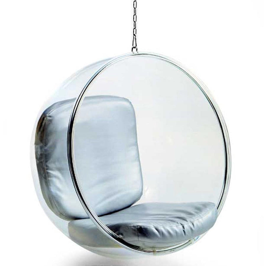 Contemporary plastic hanging chair 1 seater sofa bubble in white background.