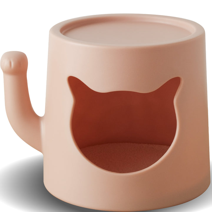 Contemporary plastic side table cat house in real life style.