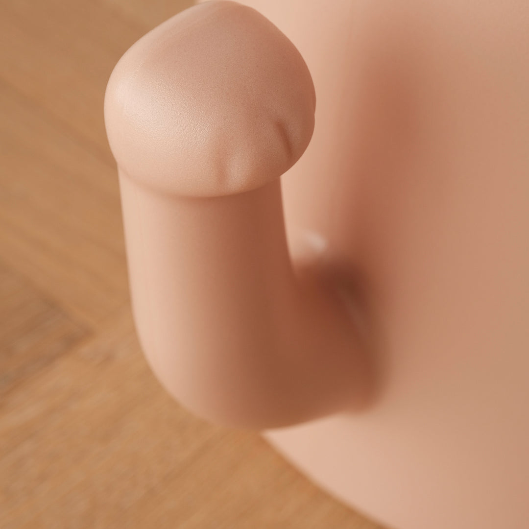 Contemporary plastic side table cat house in close up details.