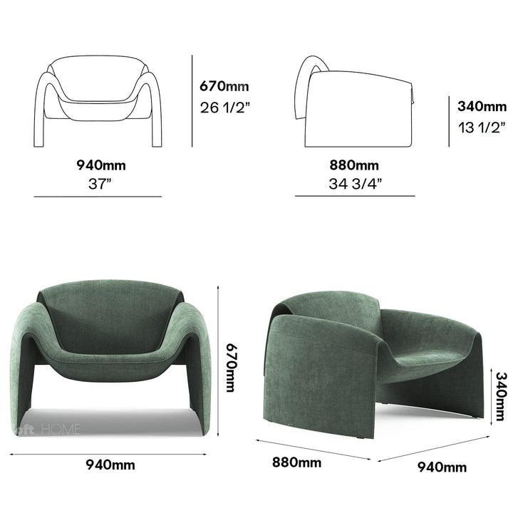 Contemporary Teddy Fabric 1 Seater Sofa LE CLUB