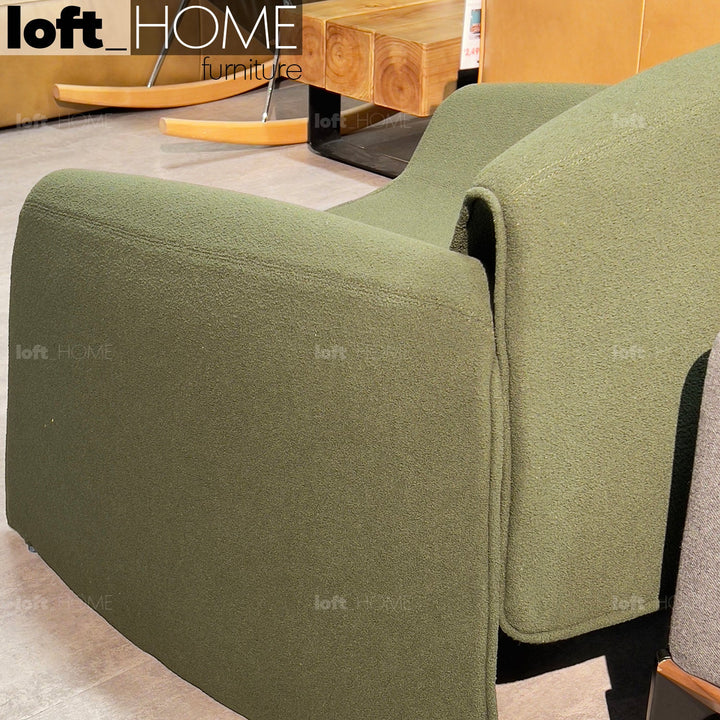 Contemporary teddy fabric 1 seater sofa le club in close up details.