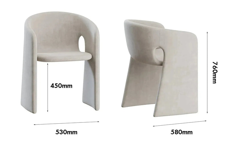 Bauhaus velvet dining chair celeste size charts.