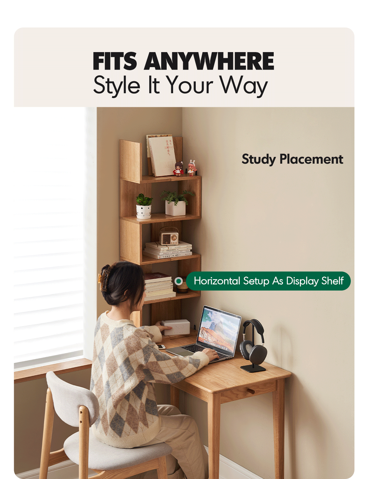 Scandinavian Oak Wood Corner Shelf PITTSBURGH Good to Know - 2