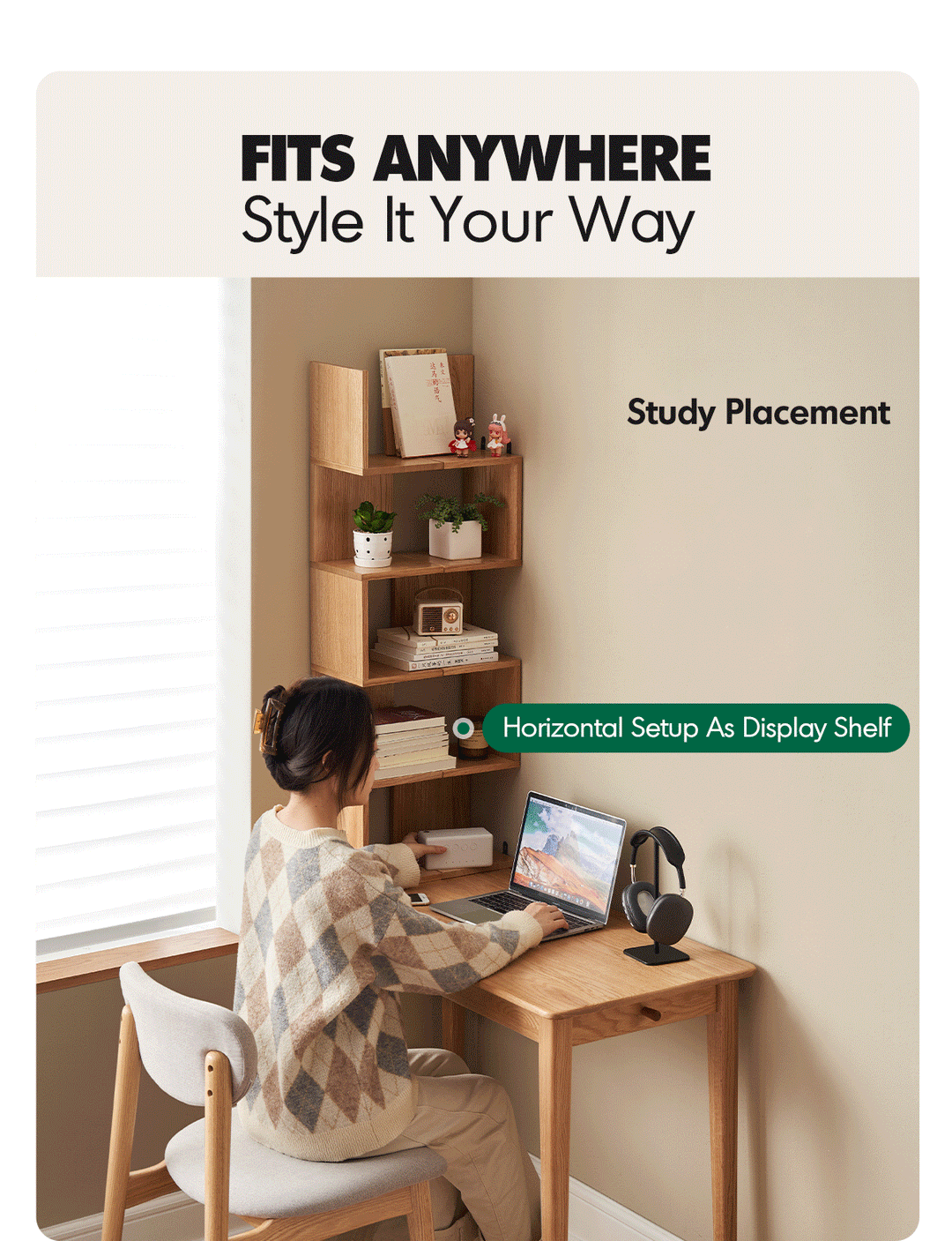 Scandinavian Oak Wood Corner Shelf PITTSBURGH