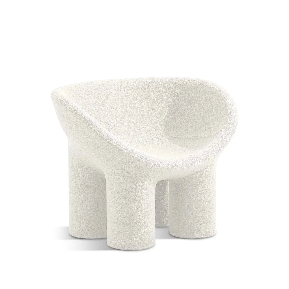 Cream boucle 1 seater sofa kids elephant in white background.