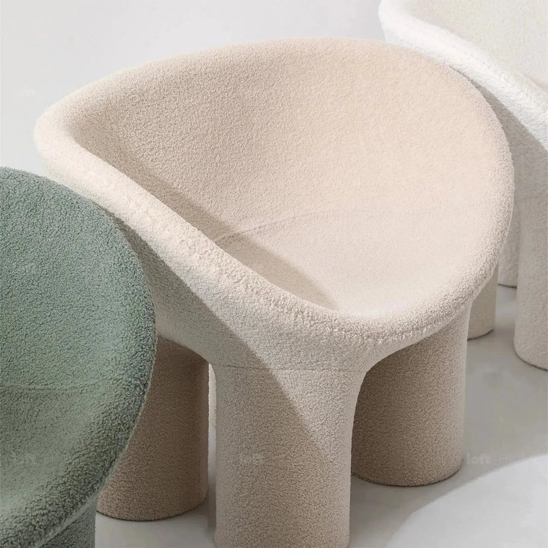 Cream boucle 1 seater sofa kids elephant detail 1.