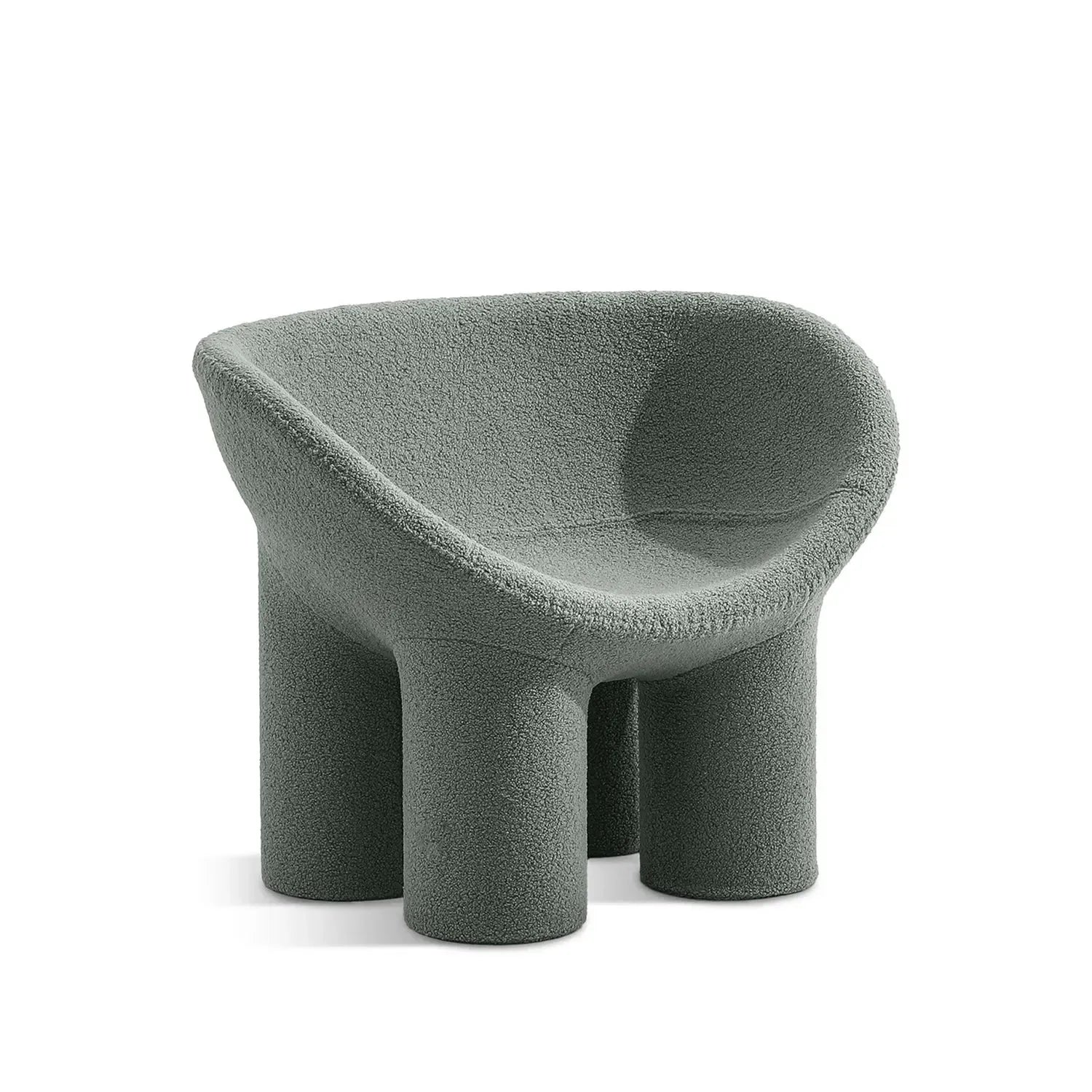 Cream boucle 1 seater sofa kids elephant in close up details.