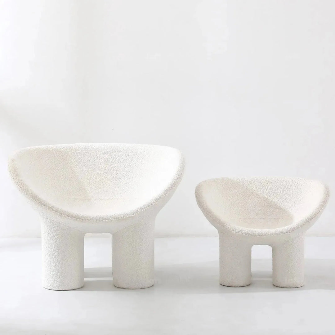 Cream boucle 1 seater sofa kids elephant color swatches.