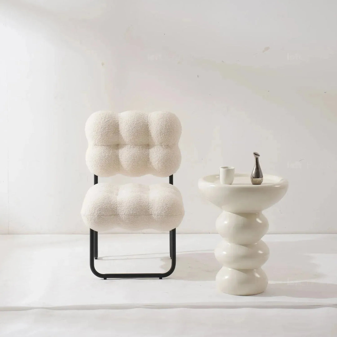 Cream boucle 1 seater sofa souffle color swatches.