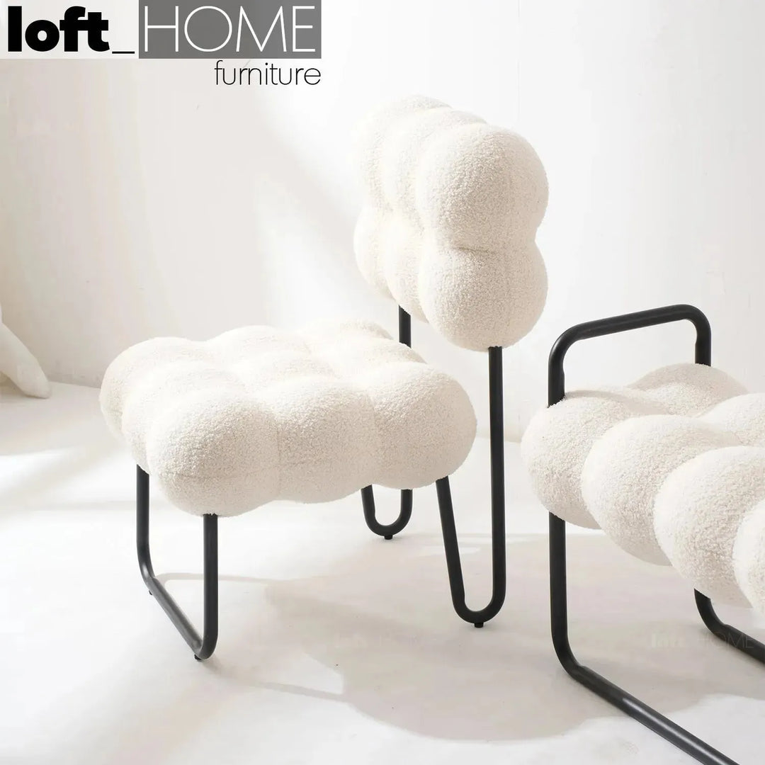 Cream boucle 1 seater sofa souffle primary product view.