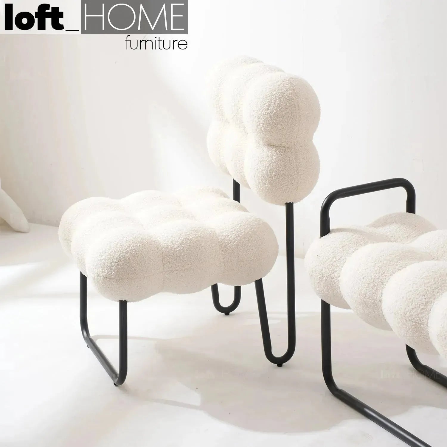 Cream boucle 1 seater sofa souffle primary product view.