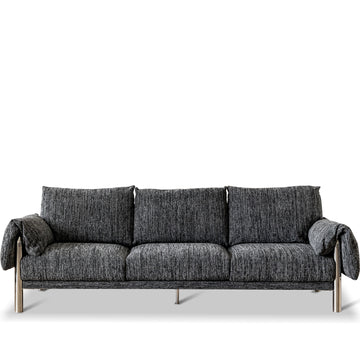 Cream boucle fabric 3 seater sofa song in white background.