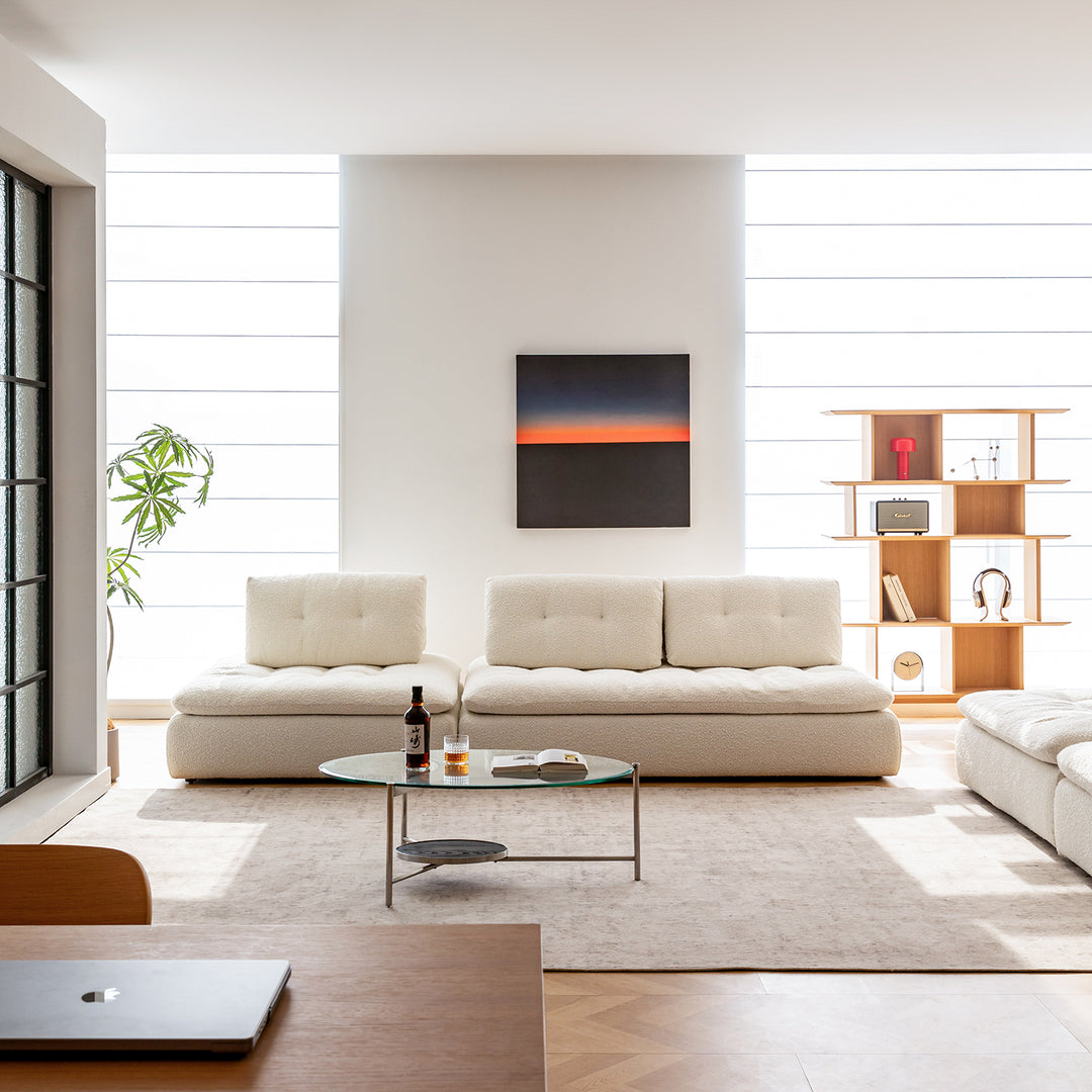 Cream boucle fabric modular 3 seater sofa couch bloc primary product view.