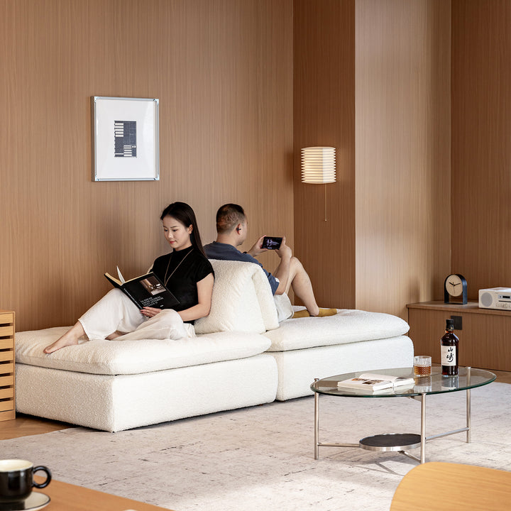 Cream boucle fabric modular 3 seater sofa couch bloc size charts.