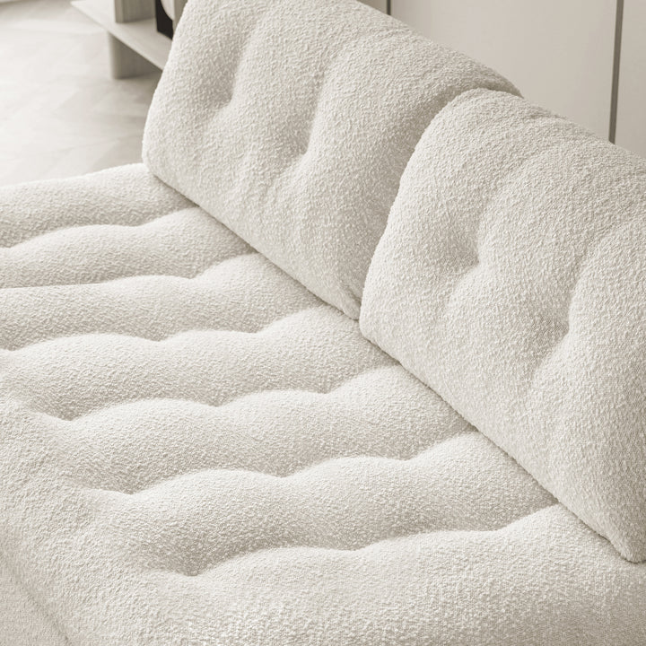 Cream boucle fabric modular 3 seater sofa couch bloc in real life style.