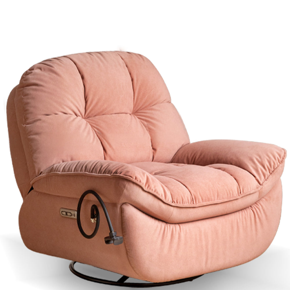 Cream cat scratch resistant fabric electric recliner 1 seater sofa with phone holder nesta in white background.