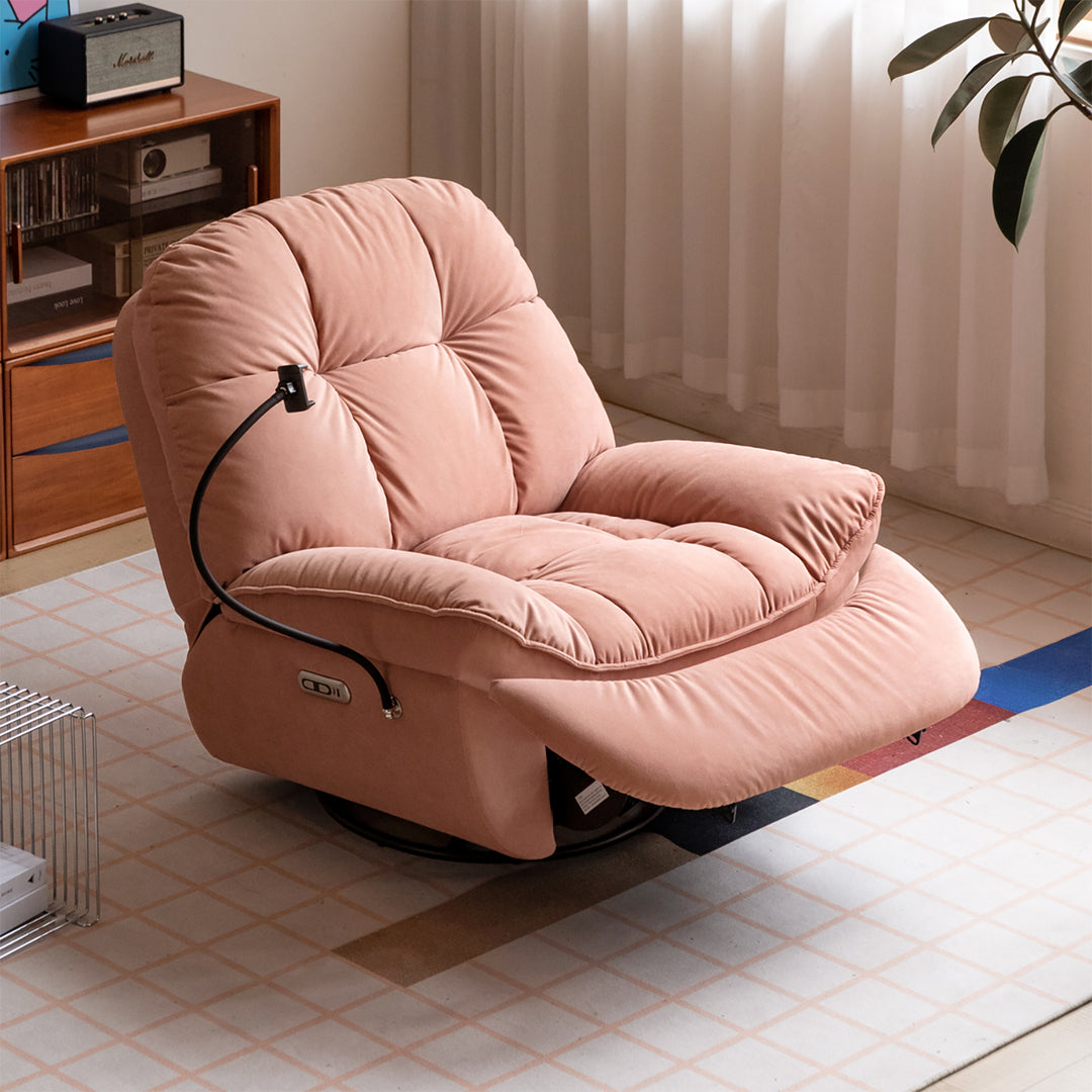 Cream cat scratch resistant fabric electric recliner 1 seater sofa with phone holder nesta material variants.
