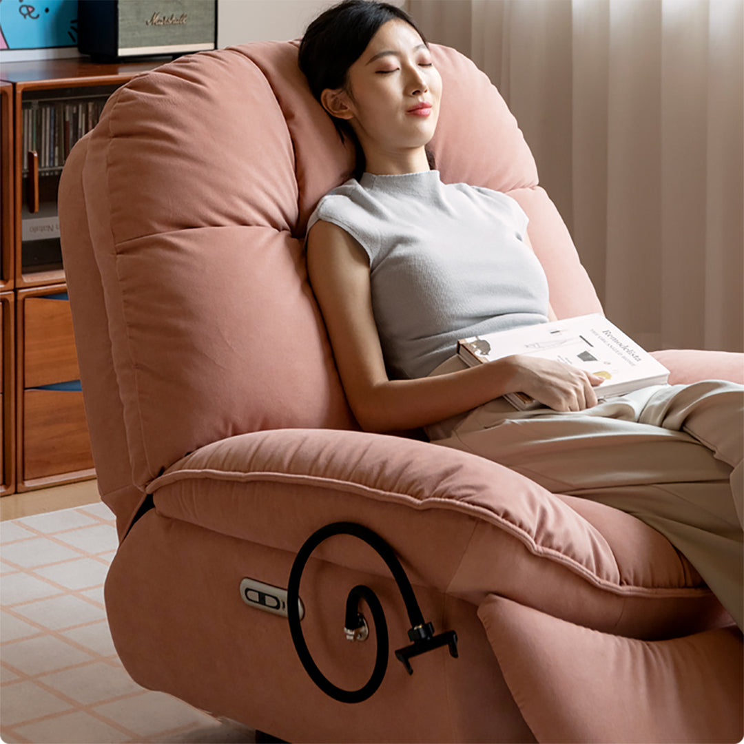 Cream cat scratch resistant fabric electric recliner 1 seater sofa with phone holder nesta with context.