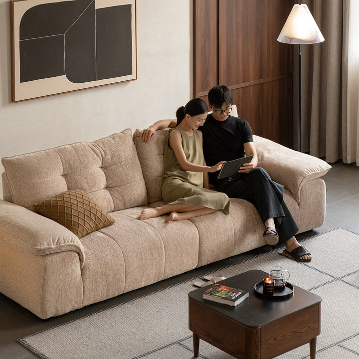 Cream chenille velvet fabric 4 seater sofa coconut primary product view.