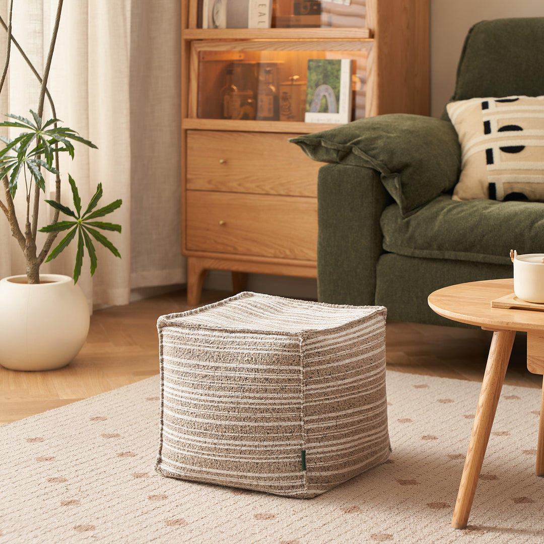 Cream chenille velvet fabric ottoman stripe in real life style.