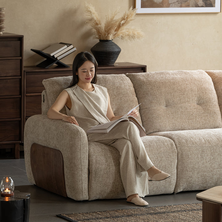 Cream chenille velvet fabric recliner 2 seater sofa mellow primary product view.