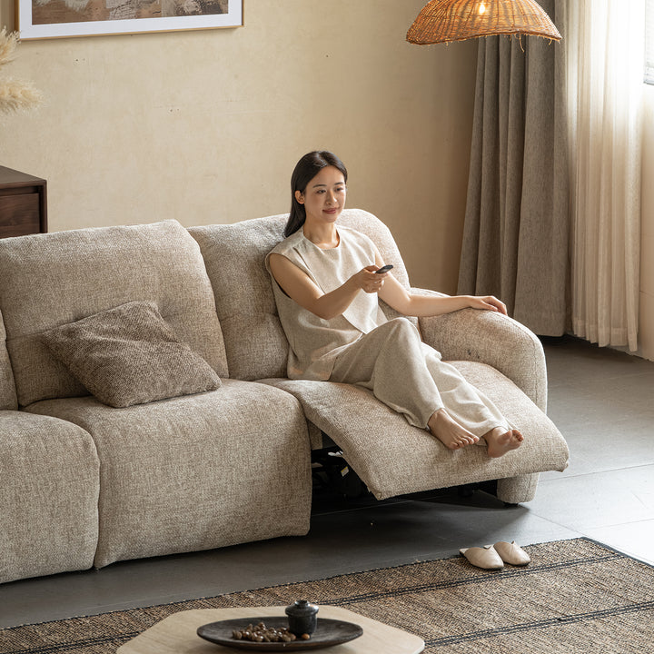Cream chenille velvet fabric recliner 4 seater sofa mellow size charts.