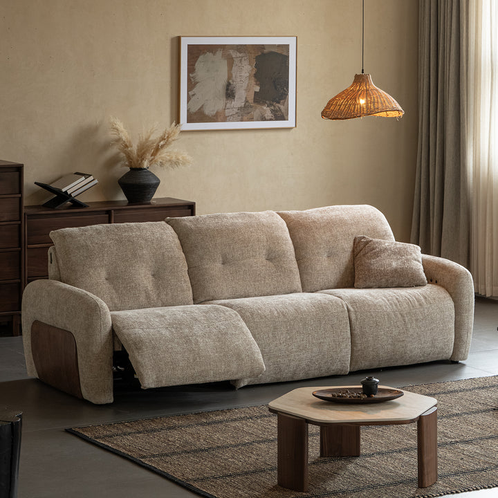 Cream chenille velvet fabric recliner 4 seater sofa mellow material variants.
