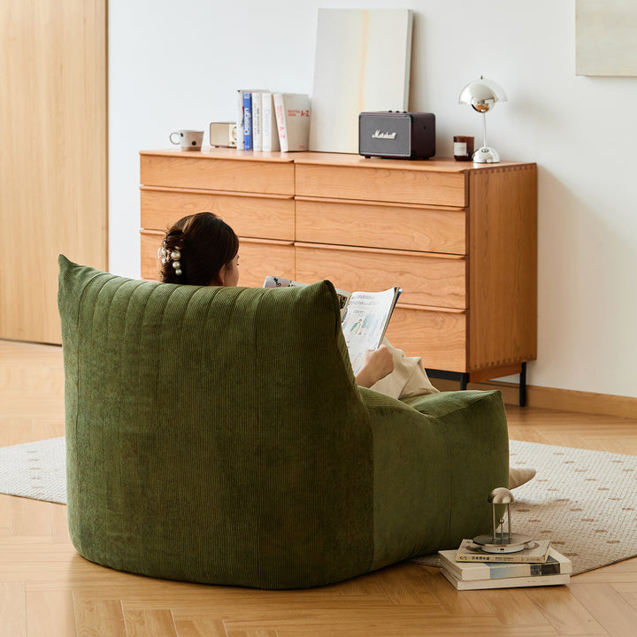 Cream corduroy velvet fabric 1 seater sofa kait in details.