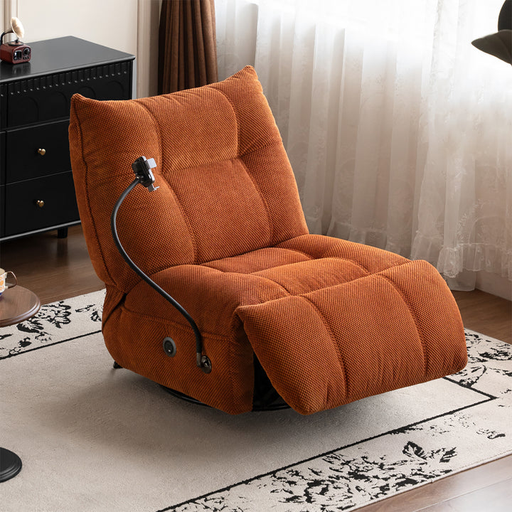 Cream corduroy velvet fabric electric recliner 1 seater sofa with phone holder chargeva primary product view.