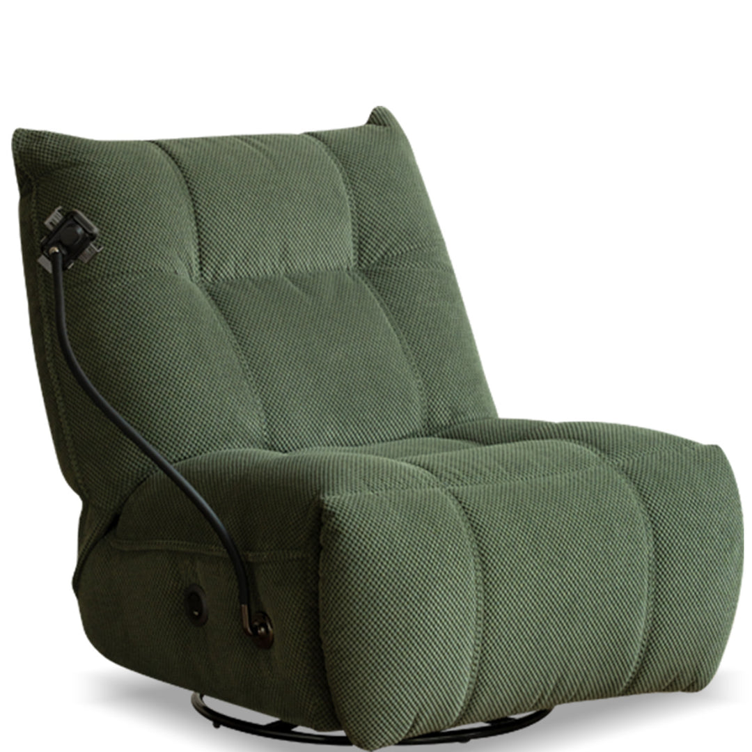 Cream corduroy velvet fabric electric recliner 1 seater sofa with phone holder chargeva conceptual design.