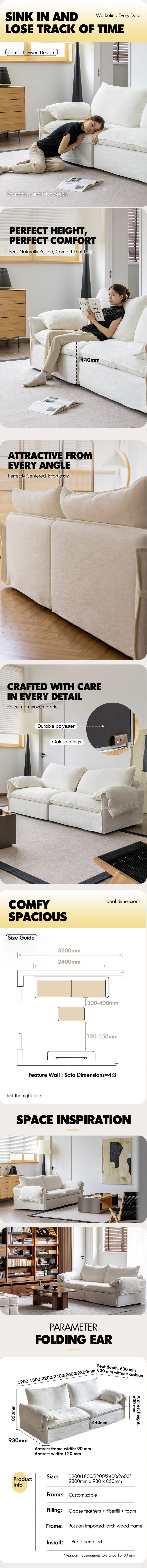 Cream Cotton Fabric 1 Seater Sofa FOLDING EAR Good to Know - 15