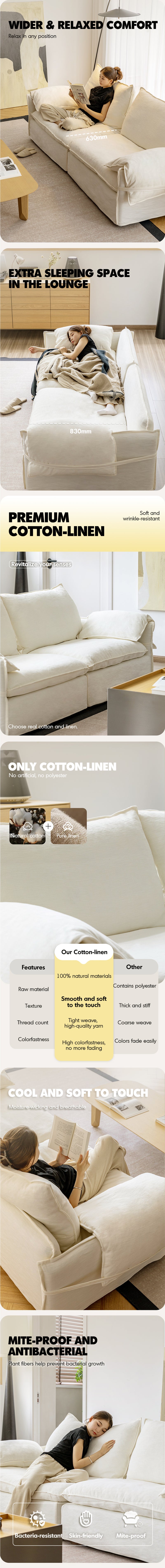 Cream Cotton Fabric 1 Seater Sofa FOLDING EAR Good to Know - 6