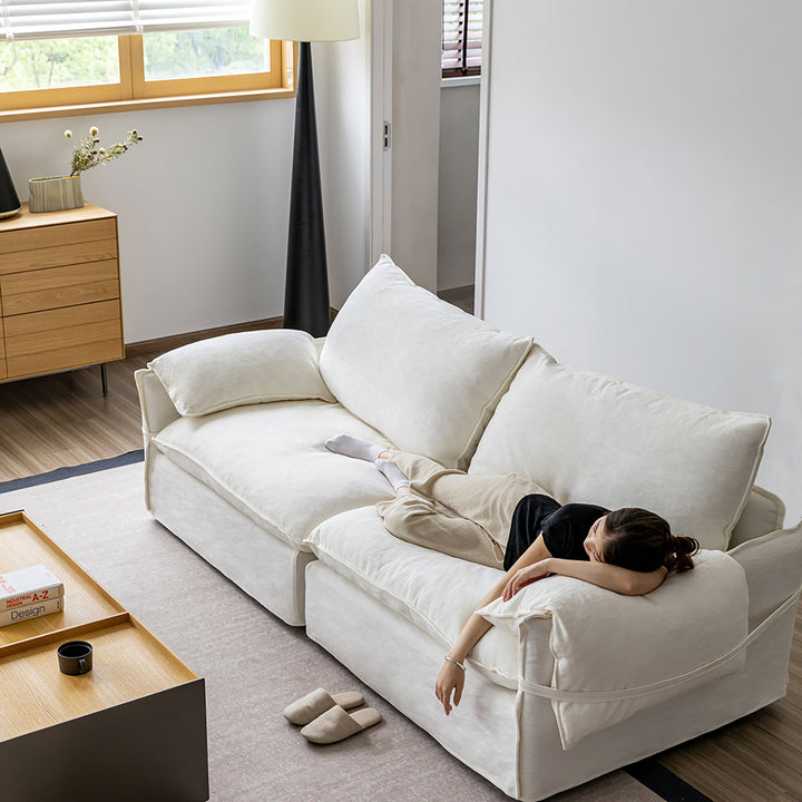 Cream cotton fabric 4 seater sofa folding ear size charts.