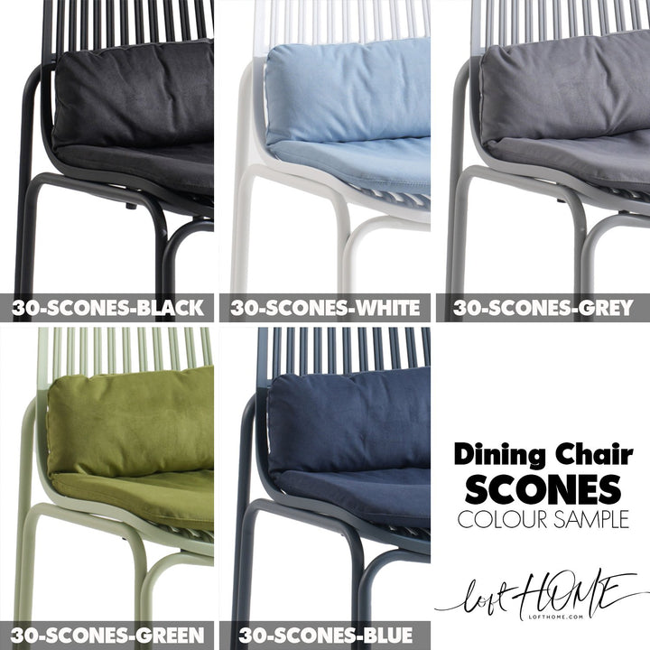 Cream plastic dining chair scones color swatches.
