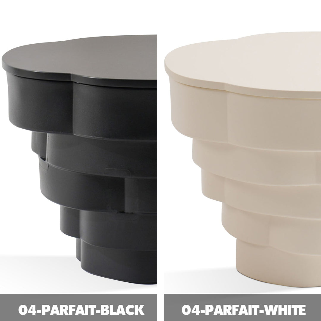 Cream wood side table parfait color swatches.