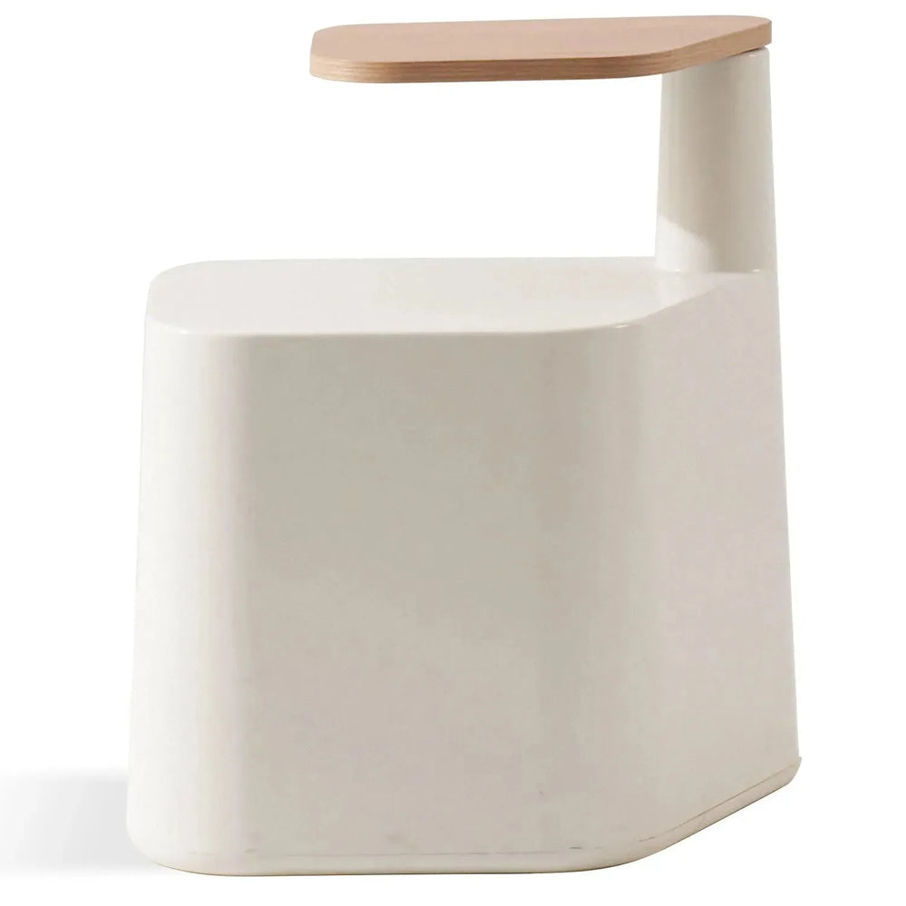 Cream wood side table tiramisu in white background.