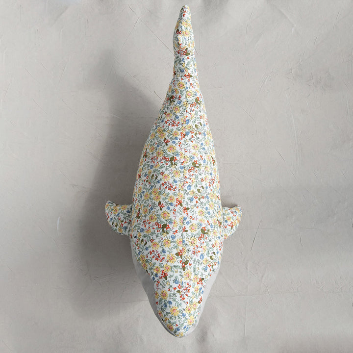 Detailed floral print plush whale bedroom decor material variants.