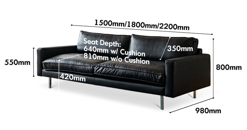 Minimalist Microfiber Leather 2 Seater Sofa UNIQUE Size Chart