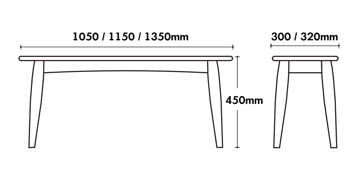 Scandinavian Oak Wood Dining Bench GREEN Size Chart