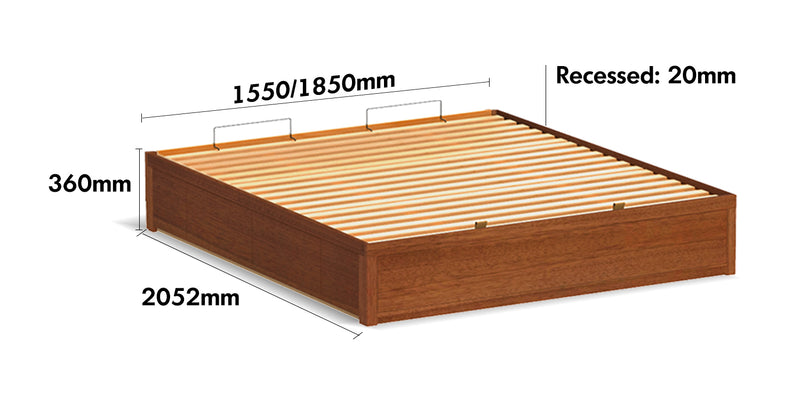Vintage Boxwood Lift-Up Storage Platform Bed With Drawer KANGAROO Size Chart