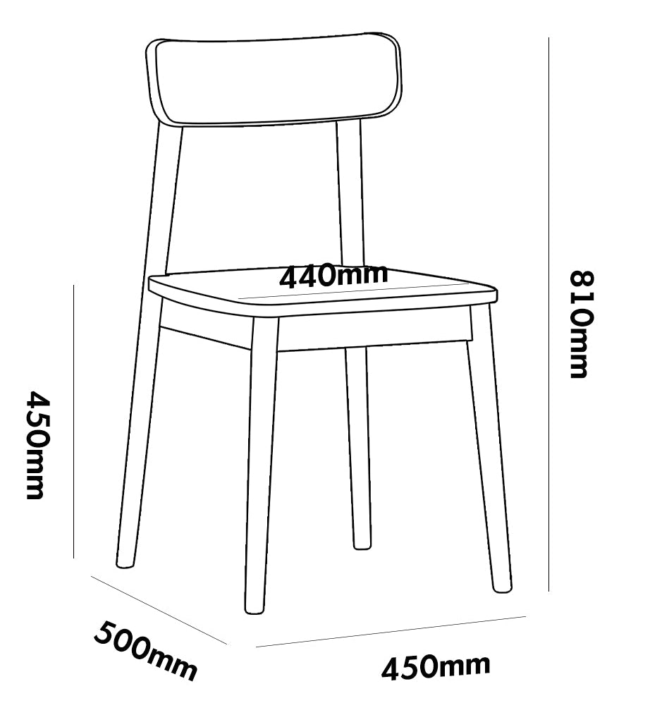 Line drawing of a chair with dimensions labeled